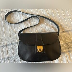Vintage Celine Black Leather Crossbody Bag with Gold Hardware